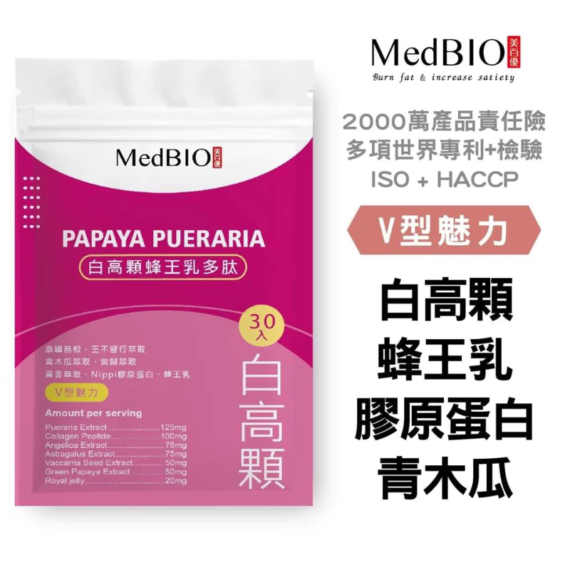 MedBIO美百優白高顆木瓜葛根膠原太美胸膠囊30入